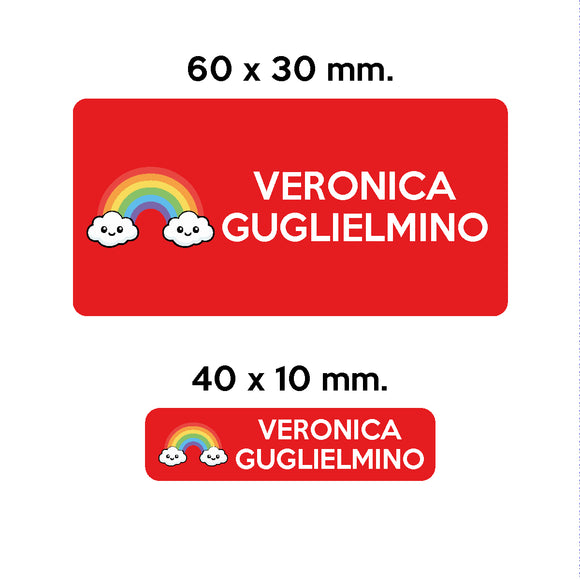 GUFO ROSSO - etichette oggetti scuola ARCY l'arcobaleno