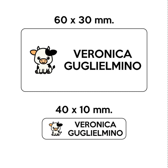 GUFO ROSSO - etichette oggetti scuola CAMILLA la mucca