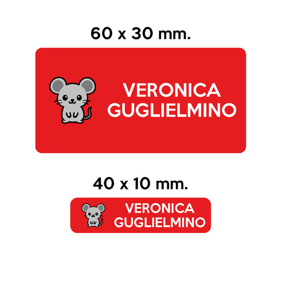 GUFO ROSSO - etichette oggetti scuola CENERE il topolino