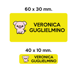Compra giallo GUFO ROSSO - etichette oggetti scuola RICCIOLO il maialino