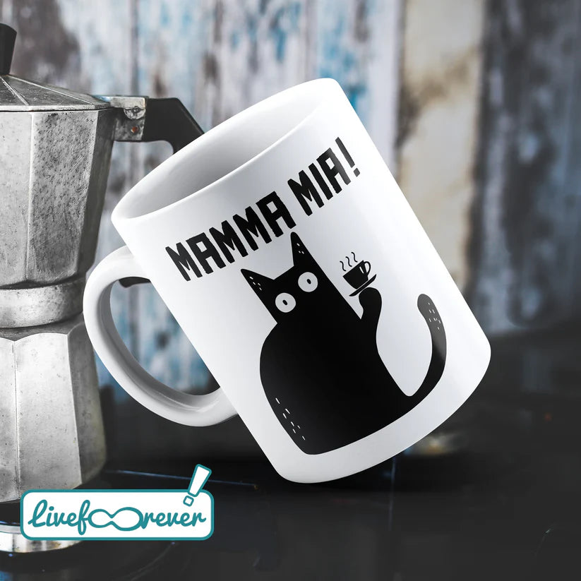 LIVE FOREVER tazza, mug - meowrio the italian cat, mamma mia!