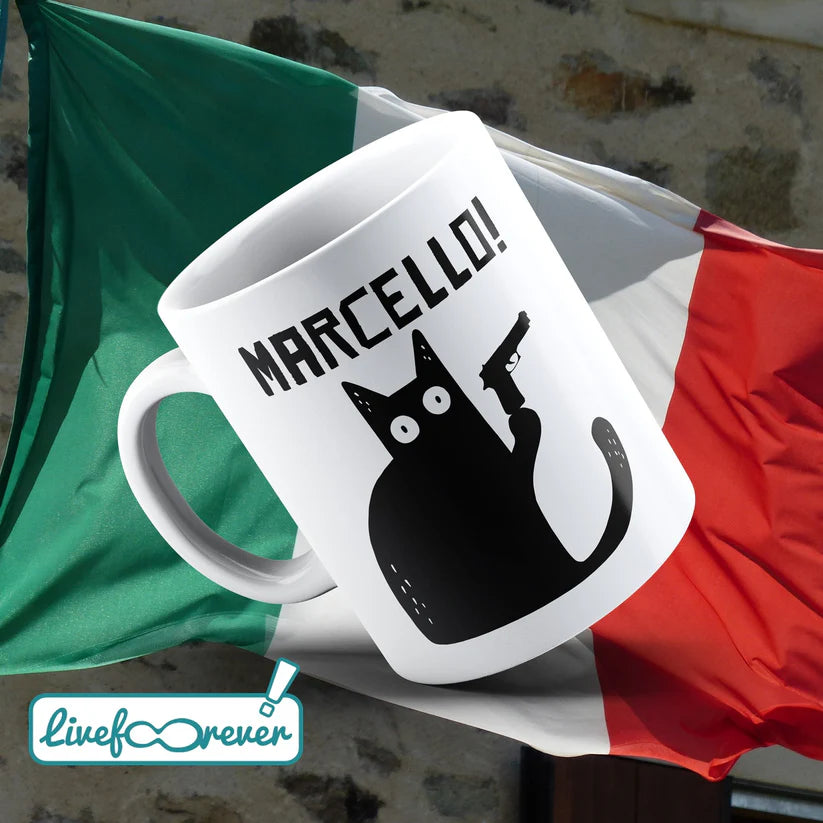 LIVE FOREVER tazza, mug - meowrio the italian cat, mamma mia marcello